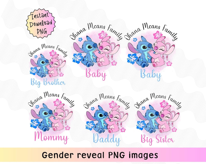 Pregnancy Announcement Stitch and Angel, Family Gender Reveal Shirts, Ohana Means Family Pregnancy Announcement, Unique Mommy to be gifts image 3