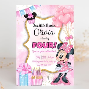 Editable Minnie Mouse Birthday Invitation, Girls Birthday Invitation, Printable Invitation, Pink Minnie Invitation, Canva birthday invite