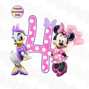 4a camicia di compleanno di Minnie Mouse e Daisy Duck, Minnie e Daisy Iron On, download digitale Minnie e Daisy png, Cake Topper minne e daisy