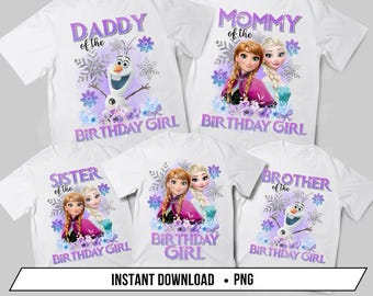 Frozen Birthday Girl PNG Familie Bundle Sublimation Ana und Elsa Digitaler Download Olaf Papa des Geburtstagskindes Bruder des Geburtstagskindes