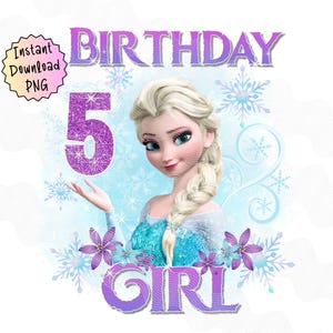 Frozen 5th Birthday PNG, Elsa Birthday Girl, Immagine termoadesiva per DTF Sublimazione, Fiocco di neve invernale Compleanno, Frozen Elsa download digitale