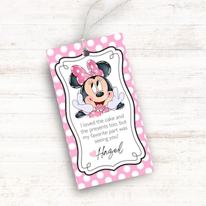 Etichetta regalo per bomboniere di Minnie Etichetta di ringraziamento Minnie Biglietto di ringraziamento digitale Minnie Mouse Festa di compleanno per bambini Bomboniere Topolino rosa Download immediato