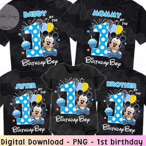 Bébé Mickey 1er anniversaire PNG, anniversaire famille chemises Mickey, fer sur le transfert à chaud 1er anniversaire, maman de l'anniversaire garçon Mickey mouse,