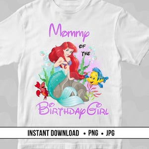 Mama des Geburtstagskindes Meerjungfrau, Digitaler Download PNG zum Aufbügeln DTF, Ariel Custom Family Shirts PNG, Magical Kingdom Birthday