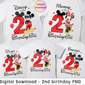 Geburtstag PNG, passendes Familien-Bundle für Geburtstags-Shirts, DTF, Minnie-Maus-Mama des Geburtstagskindes, rote Minnie 2.Geburtstag