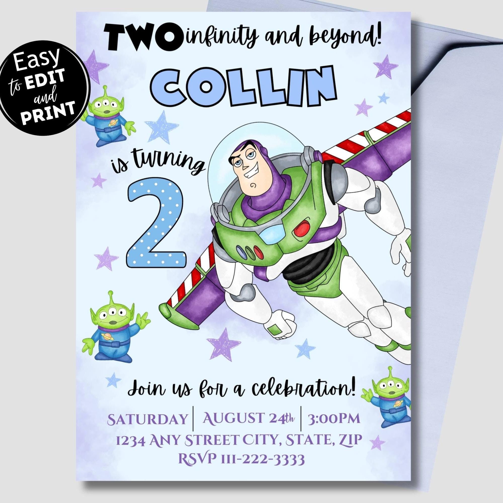 Buzz Lightyear 2nd Birthday Invitation, Watercolor Toy Story Printable Invitation, Editable Birthday Invite, Canva Texting Invite Template - Etsy for Buzz Lightyear Invitations Free Printable