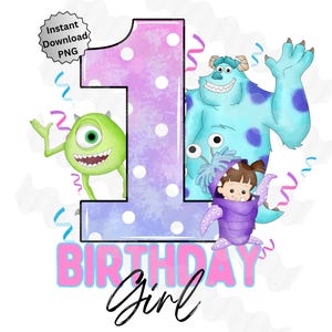 1st Birthday Monsters Inc PNG Boo Birthday Girl Bügelbild für DTF Sublimation mike and Sully digitaler download 1 Geburtstag Monsters inc