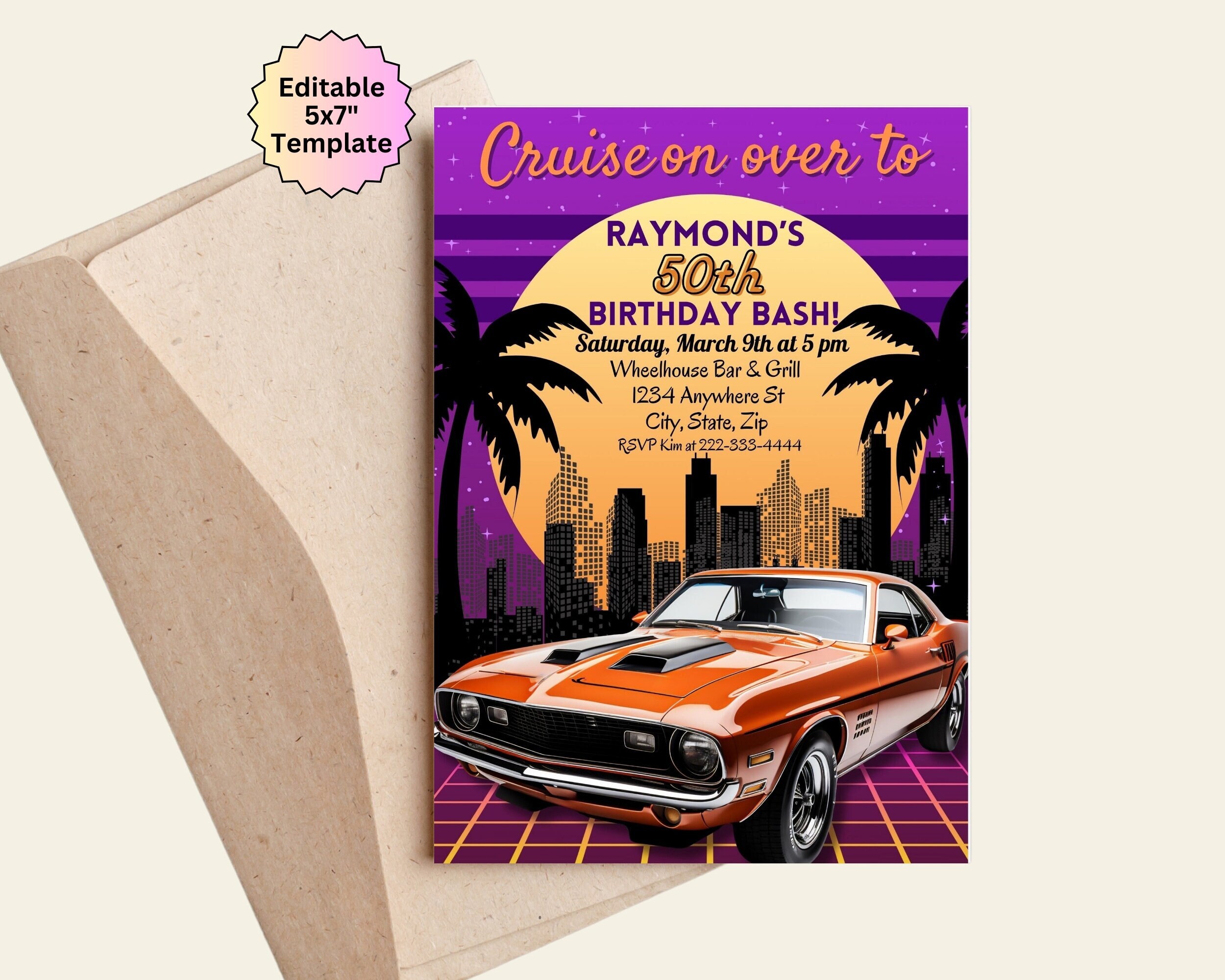 Classic Car Birthday Party Invitation, Adult Party Invitation, Editable Birthday 40th Invitations, Car Show Invite, Low Rider Hot Rod invite