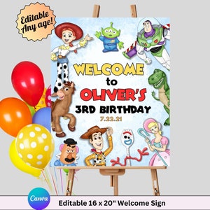 Editable Birthday Welcome Sign, Toy Story Welcome Sign for Birthday Party, Printable Canva Birthday Sign, Party Yard Sign Toy Story