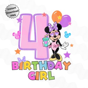 4e anniversaire d'été Minnie Birthday PNG, pool party mouse, image d'anniversaire à repasser, anniversaire fille png, sublimation pour 4e anniversaire