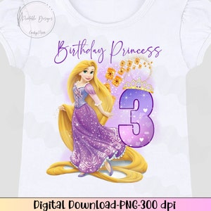 Rapunzel 3rd Birthday PNG, Birthday Princess 3, Happy 3rd Birthday Png, Tangled 3rd Birthday, Purple Princess 3rd, Iron On 3rd Birthday