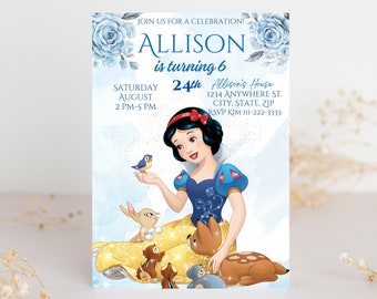 Faire-part d'anniversaire modifiable de blanche-neige, faire-part d'anniversaire de filles, faire-part imprimable, faire-part princesse, faire-part d'anniversaire toile