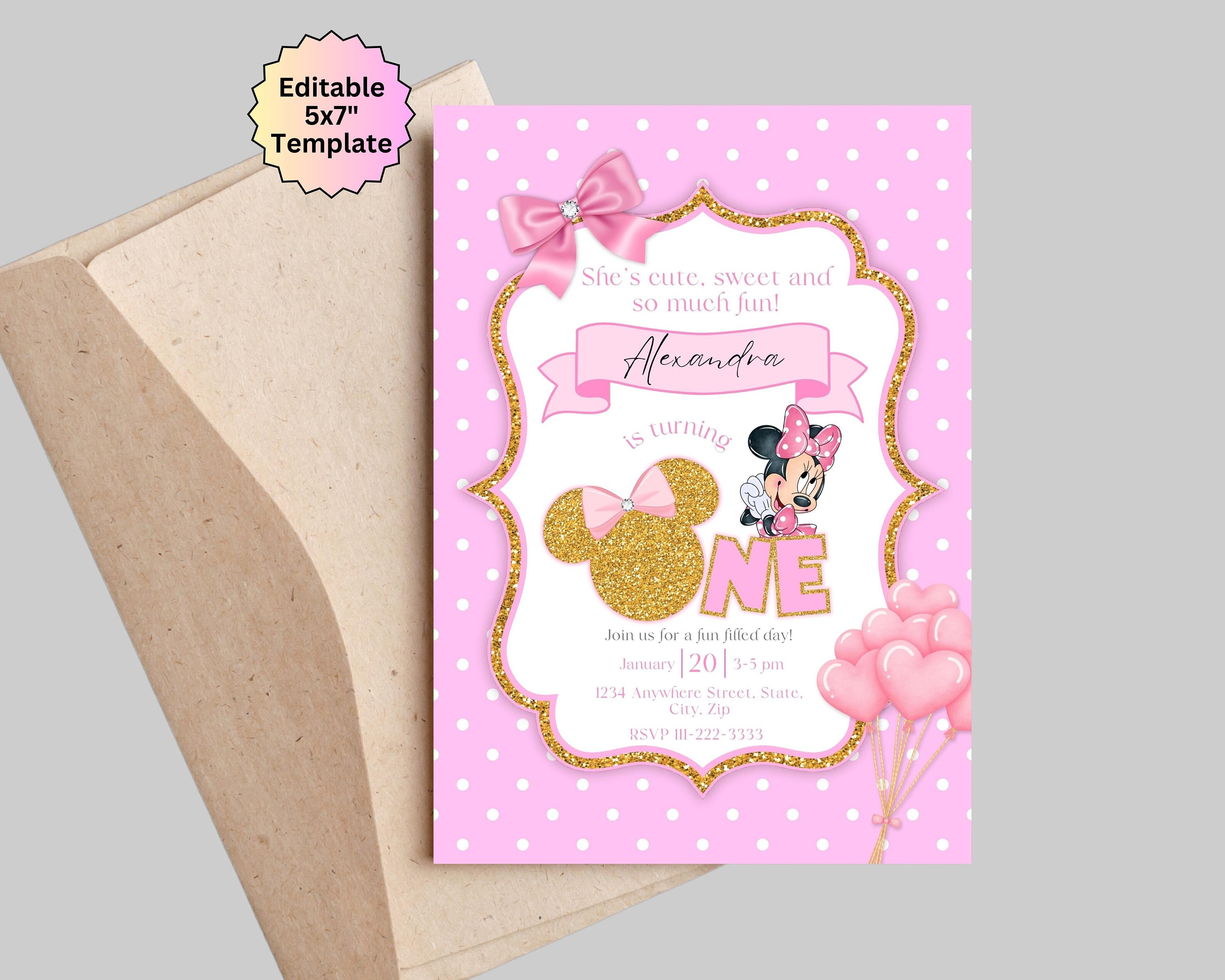 Editable Light Pink Minnie Mouse Birthday Invitation, Girls Birthday ...