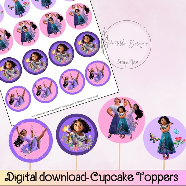 Encanto Cupcake Toppers, DIY Cupcake toppers, Cupcake Toppers encanto, Isabel Cupcake toppers instant download, Mirabel cake topper