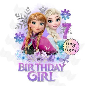 Frozen Birthday PNG, Elsa Birthday Girl, opstrijkbare afbeelding voor DTF-sublimatie, Winter Snowflake Birthday, Frozen Ana Elsa digitale download