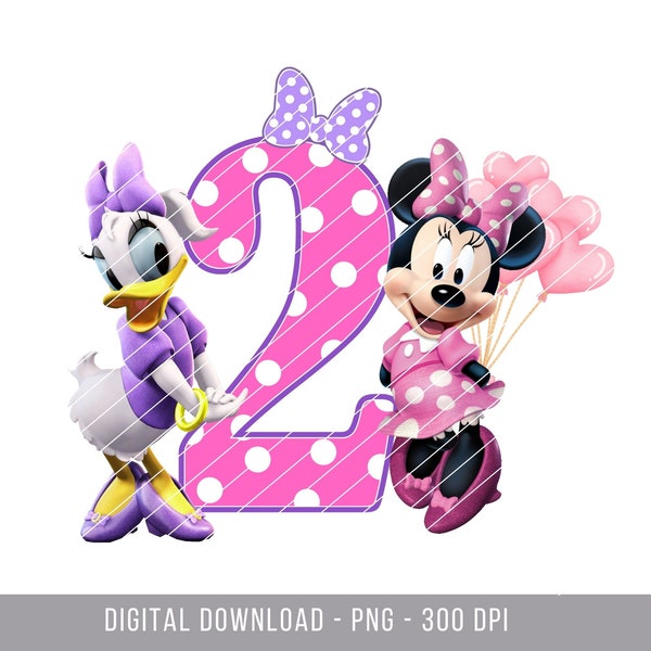 2nd Minnie Mouse and Daisy Duck Birthday Shirt, Minnie and Daisy Iron On, Digital download Minnie and Daisy png, Cake Topper minne and daisy