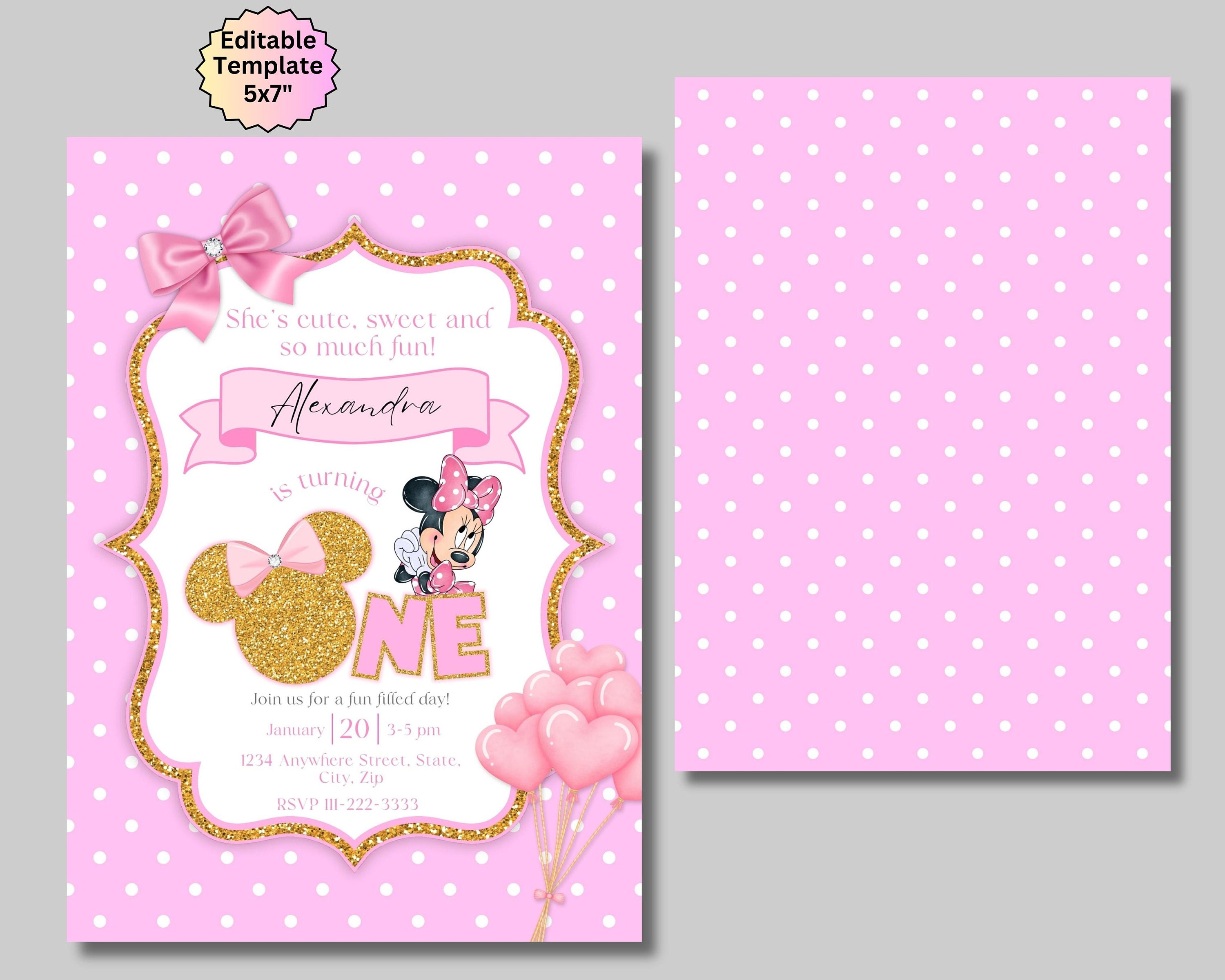 Editable Light Pink Minnie Mouse Birthday Invitation, Girls Birthday ...
