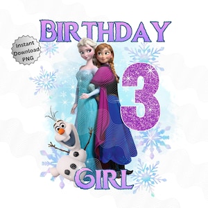 3.Geburtstag Frozen PNG, Ana und Elsa Geburtstag, digitales Bild, 3.Geburtstagskind png, Olaf Geburtstagsgrafik, Instant Download Frozen Geburtstag