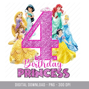 Chemise d'anniversaire de princesse PNG, anniversaire de princesse à repasser, joyeux anniversaire PNG, téléchargement immédiat d'anniversaire magique, 4e anniversaire de princesse png