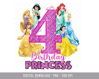 Princess Birthday Shirt PNG, Birthday Princess iron On, Happy Birthday Png, Magical Birthday Instant download, Princess 4th birthday png