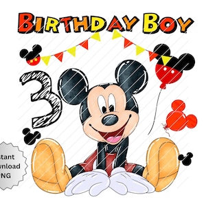 3er cumpleaños Mickey Mouse PNG, cumpleaños de ratón para niño de 3 años, camisetas de cumpleaños para niños de 3 años, sublimación de Mickey de 3 años, planchado para 3 años