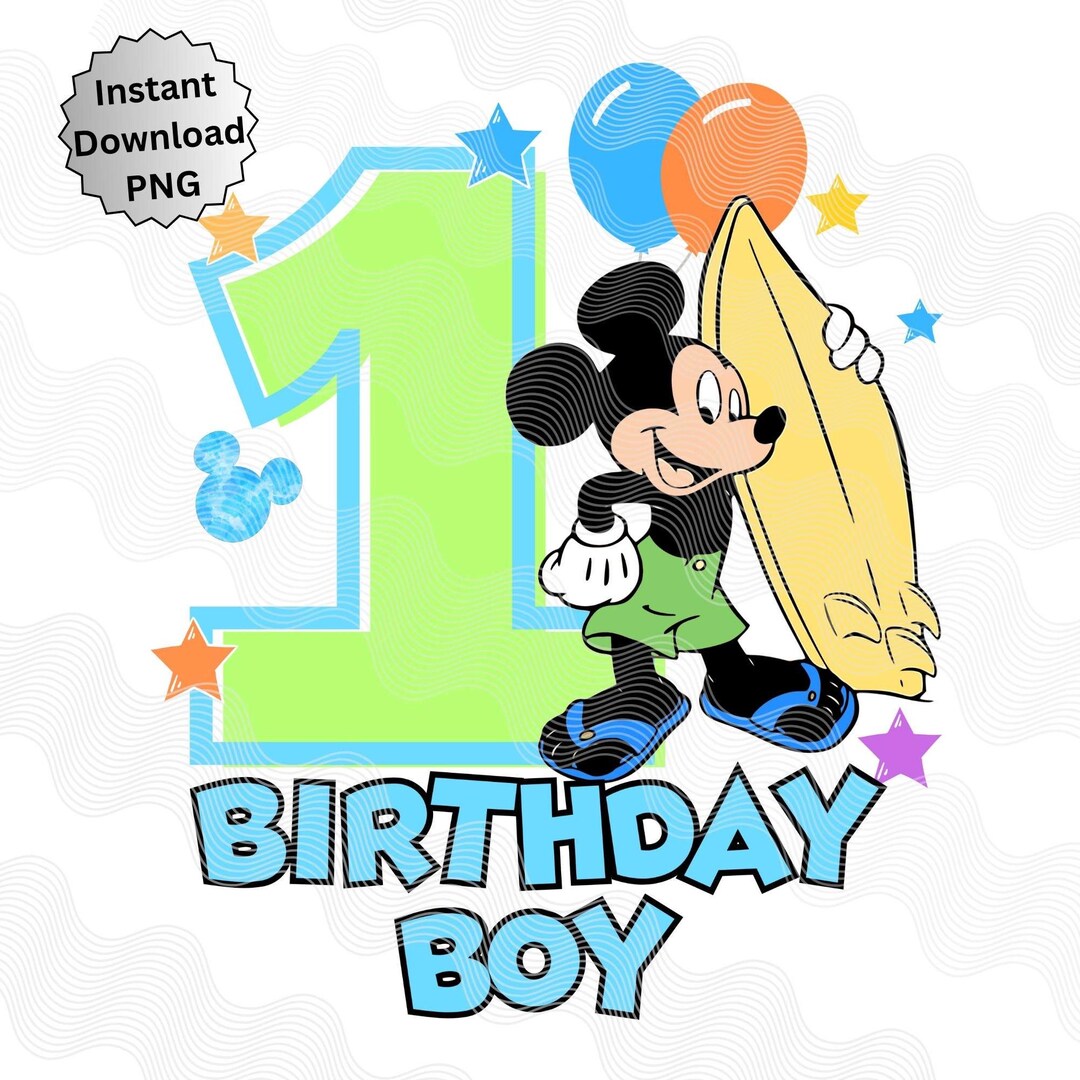 1st Birthday Summer Mickey Birthday PNG, Pool Party Mouse, 1st Birthday