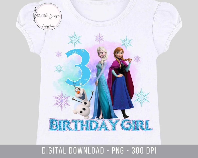 Frozen 3rd Birthday Iron On, Frozen PNG, 3rd Birthday Shirt PNG, Magic Kingdom Princess iron On, Happy Birthday Png, Happy Birthday Iron On image 1