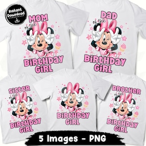 Familie verjaardag shirts Minnie png, bundelpakket opstrijkbaar Minnie, moeder van het feestvarken, Minnie-sublimatie png, familieverjaardag digitaal