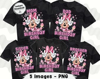 Family Birthday Shirts Minnie PNG, Bundle Pack Iron On Minnie, Mom of the birthday girl, Minnie Sublimation png, family birthday digital