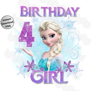 La Reine des neiges 4e anniversaire PNG, Elsa Birthday Girl, fer sur image pour sublimation DTF, hiver flocon de neige anniversaire, Frozen Elsa téléchargement numérique