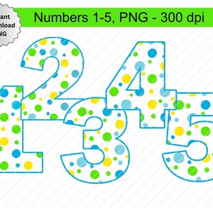 Números de cumpleaños 1-5 PNG, Hierro en números, Números de lunares, Números de color primario, Números Clip art PNG, Números de sublimación, número 1