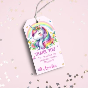 Étiquette cadeau licorne cadeau étiquette de remerciement aquarelle Licorne arc-en-ciel cartes de remerciement bricolage licorne magique téléchargement fête d'anniversaire