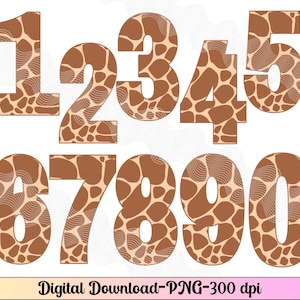 Giraffe nummers png, nummers voor sublimatie, verjaardagsnummers PNG, Giraffe clipart nummers 0-9 PNG, illustraties nummers, nummers Giraffe thema
