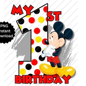 Mickey Mouse Png, 1e verjaardag PNG, Mickey Verjaardag Grafisch, Mickey Sublimatie Verjaardag Afbeeldingen, Verjaardag Png, 1e Verjaardag Png