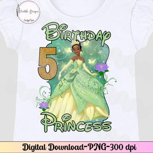 5e anniversaire de la princesse Tiana PNG, 5e anniversaire de la princesse, anniversaire de la fille sur la chemise thermocollante, 5e anniversaire de la Tiana, anniversaire de la princesse 5e anniversaire png