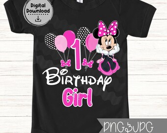 Minnie PNG de primer cumpleaños, Ratón de primer cumpleaños, Cumpleaños de Minnie 1, Cumpleaños de sublimación de Minnie, Cumpleaños PNG, Primer cumpleaños PNG para planchar en DTF