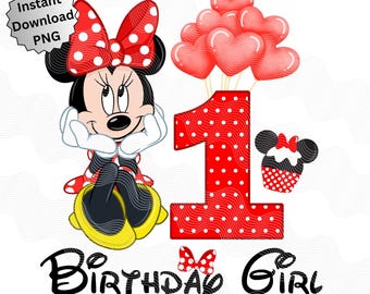 1er cumpleaños Minnie Mouse PNG, Imagen digital para 1er cumpleaños niña, Minnie cumpleaños PNG, Cumpleaños de sublimación de Minnie, Descarga roja de Minnie
