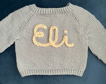 Hand embroidered knit sweater customized for baby toddler child