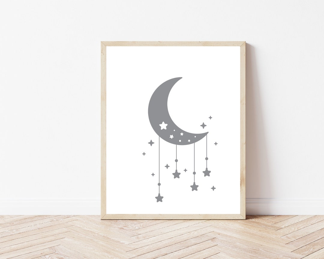 Grey Moon and Stars Nursery Wall Art Kids Room Wall Art Etsy