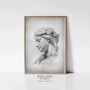 アンティーク女性肖像画研究 | ヴィンテージスケッチアート | 女性の絵 | ギリシャ古典 | 印刷可能なギフト | ダウンロード可能なウェストラブウェディング