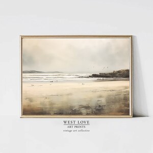 Neutral Beach Painting | Vintage Soft Coastal Landscape | Digital PRINTABLE Gift Downloadable California | Summer | West Love Art Prints