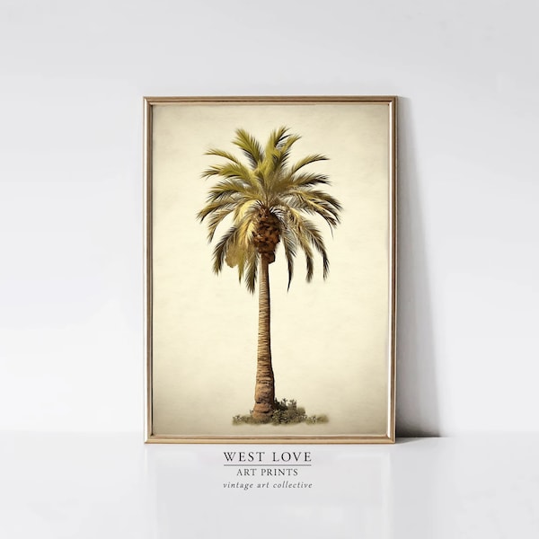 peinture palmier vintage | Impression d'art mural de la côte ouest | Botanical Digital PRINTABLE Gift Téléchargeable Sunny California Tropical Summer Love