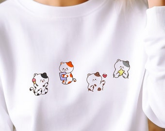 Cute Cat Sweatshirt, Funny Cute Kitties Sweater, Cat Lover Gift, Playful Cats in Different Colors Sweatshirt, I Love You Winking Cat Sweater
