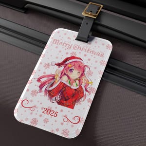 Personalized Anime Luggage Tag Merry Christmas 2025 Luggage Tag with a snowy background, Holiday Gifts, Travel Accessories