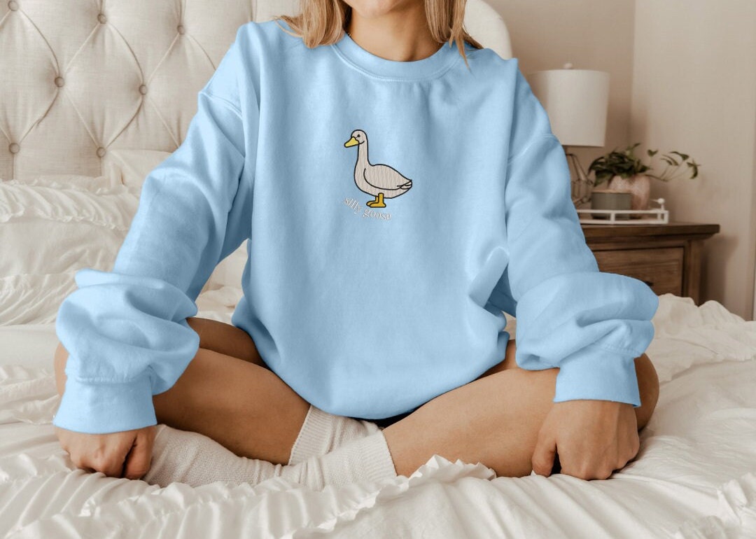Embroidered Silly Goose Sweatshirt, Embroidered Goose Crewneck