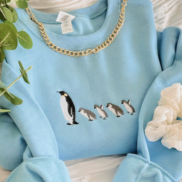 Penguin Board Sweatshirts Casual Crewneck Sweatshirt penguin lover Gift Embroidered Sweatshirt