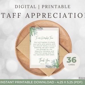 Church Staff Appreciation| Thank You Card| Pastor| Volunteer| Facilities| Counselors| Gift| Encouragement| Printable| Ministry| Template