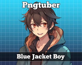 pngtuber, pngtuber männlich, pngtuber vorgefertigt, pngtuber overlay,  pngtuber zucken, pngtuber model, pngtuber assets, blaue Jacke Junge Hoodie