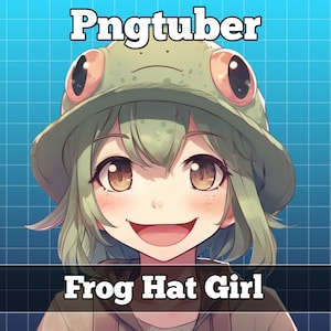 pngtuber, pngtuber premade, png tuber, pngtuber overlay, pngtuber twitch, pngtuber model, pngtuber assets, twitch, girl in a frog hat toad