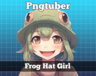 pngtuber, pngtuber premade, png tuber, pngtuber overlay, pngtuber twitch, pngtuber model, pngtuber assets, twitch, girl in a frog hat toad